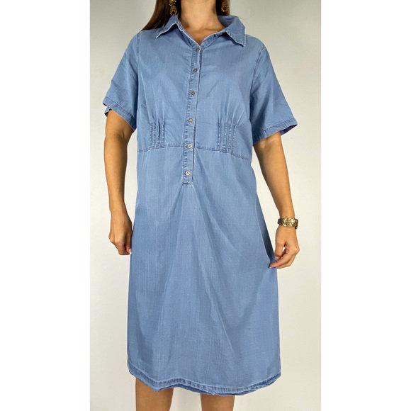 BELLE CURVE Blue Chambray Button Shirt Dress Sz 20 - Picture 2 of 8